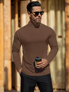 Men's Half High Neck Long Sleeve Thermal Top, Thermal Menswear, Casual Business Style, Soft Skin-Friendly, Seamless Fit, Fall & Winter Outerwear
