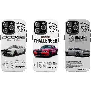 Muscle Car Automotive Enthusiast Racing Fan Graphic Dodge Challenger SRT Hellcat Art Tough Phone Case. Edgy Speed Aesthetic Rugged Shockproof Protective Cover For iPhone 17 Pro Max 16 Air 15 14 13 12 11.