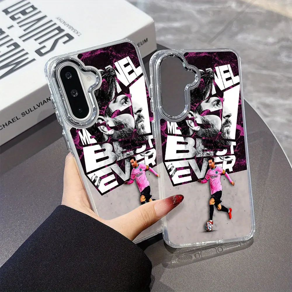 Football STAR Design Phone Case for Samsung for galaxy A26 A36 A55 A35 A06 A16 A05 A14 A24 A34 A54 A15 A05S A25 A23 A33 A53 A73 A13 4G 5G Metal Silver Lens Frame Transparent Soft Back Cover