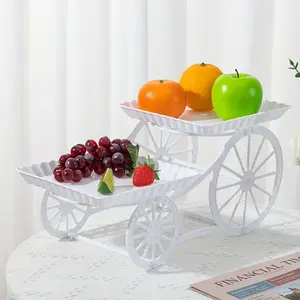 2-Tier Carriage-Style Serving Stand, Vintage Design, Food-Safe PP Material, Lightweight & Sturdy, Perfect for Halloween, Christmas, Weddings, Birthdays, Cake Stand Display, Event Accessory, Ruffled Design, Versatile Accessory, Decor