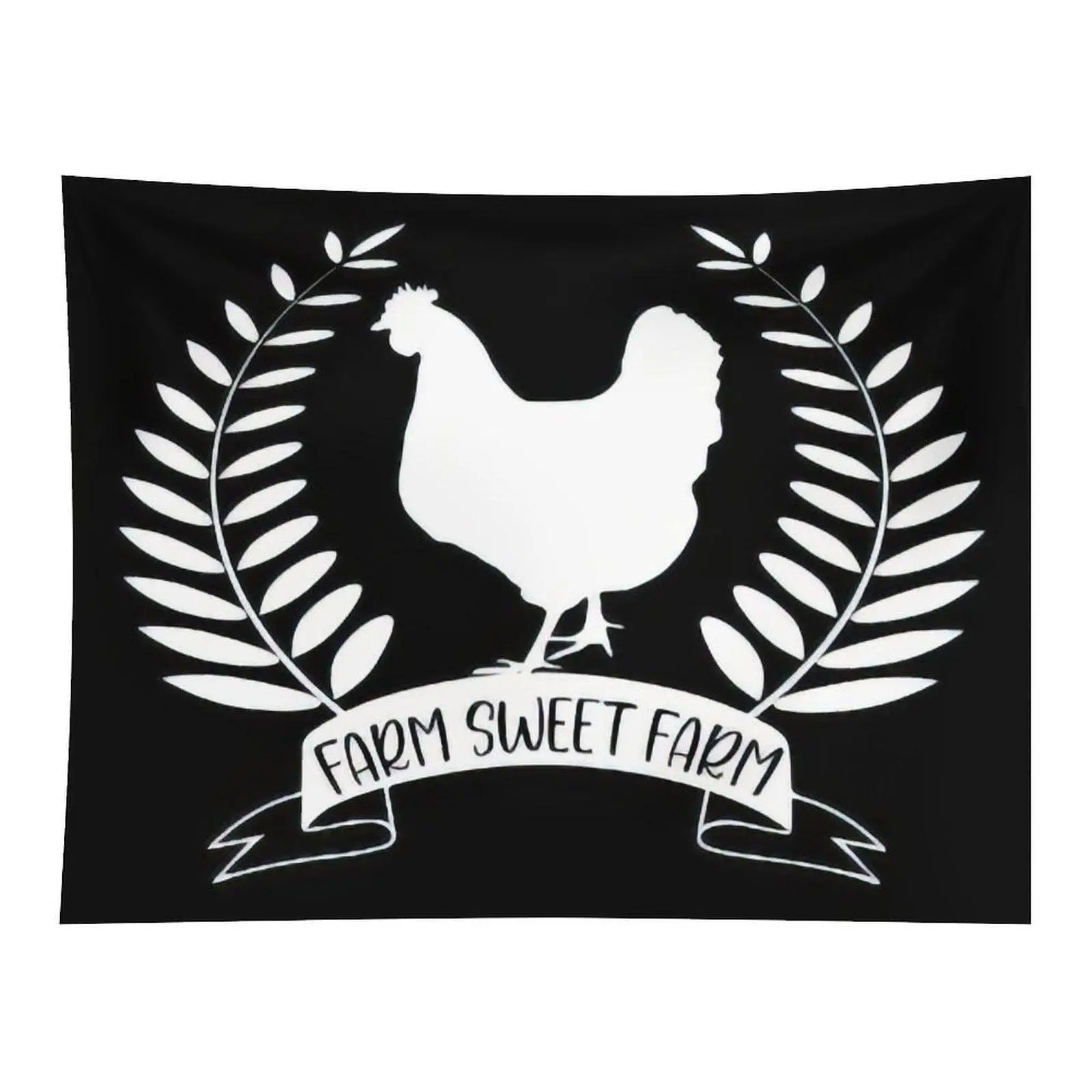 Wall Tapestry Farm Sweet Farm Chicken Silhouette With Laurel Wreath Vintage Country Style Wall Hanging Art For Farmhouse Bedroom Dorm Home Decor