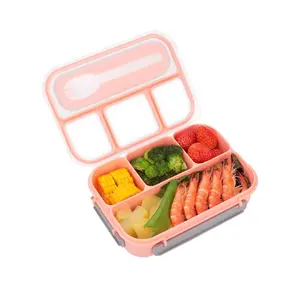 Bento Lunch Box, Boys and Girls Bento Lunch Box with 4 Compartments and Spoon 1000 ML Leakproof Food Storage Box for School, Work and Travel, BPA Free, Three Colors Gift