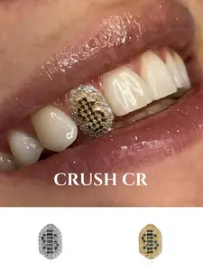CRUSH CR 18K Gold Plated US Dollar Sign Tooth Cap Grillz, Tooth Gems for Men Women, Shiny Money Symbol Design, Hypoallergenic Removable Dental Jewelry, Dental Accessory, Perfect for Hip Hop Performances, Music Festivals, Daily Urban Outfits