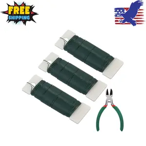 Flexible 110 Yards Green Floral Paddle Wire with Wire Cutter, 22 Gauge