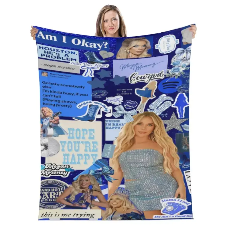 Ultra Soft Megan Moroney Collage Throw Blanket, All Season Cozy Flannel Blanket Ideal for Daily Use & Holiday Fan Gifts