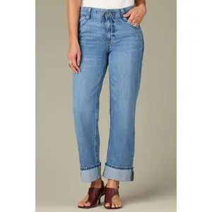 High Rise Drawstring Waist Cuffed Petite Boyfriend Jeans