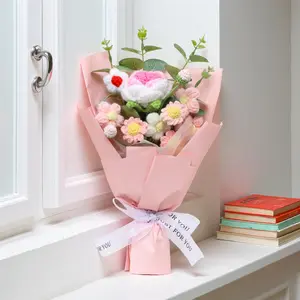 Heart-Shaped Crochet Gift Set, Soft Colors, Decorative Floral Design, Crochet Flower Bouquet, Perfect for Women, Elegant Home Decoration, Handmade Crochet Bouquet, Artificial Bouquet, Crochet Flowers Bouquet
