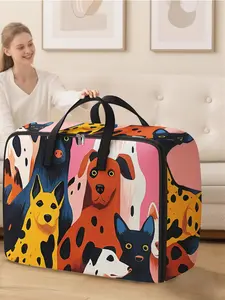 Dog Pattern Storage Box, Space-Saving Large Handheld Organizer, High Capacity Storage, Ideal for Moving, Travel, Camping, Dormitory, Bedroom, Blankets, Print