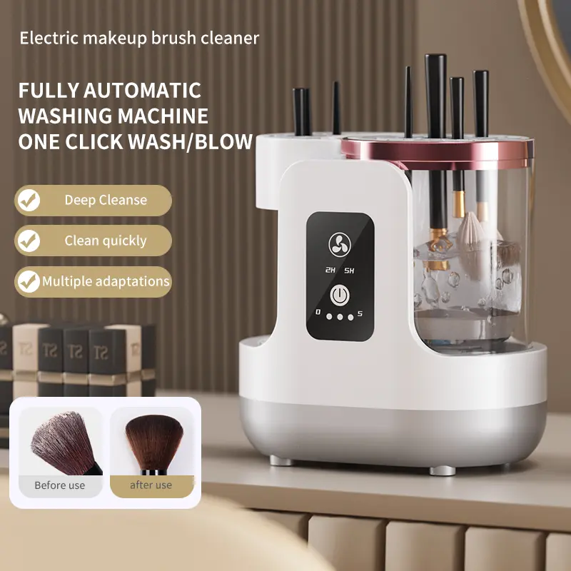 Electric Makeup Brush Cleaner with Holder Compartment, Automatic High-Speed Quiet Motor for Thorough Daily Cleansing, Makeup Brushes Compartment, Daily Care, Deep Cleanse, None, Silicone, Normal Oily