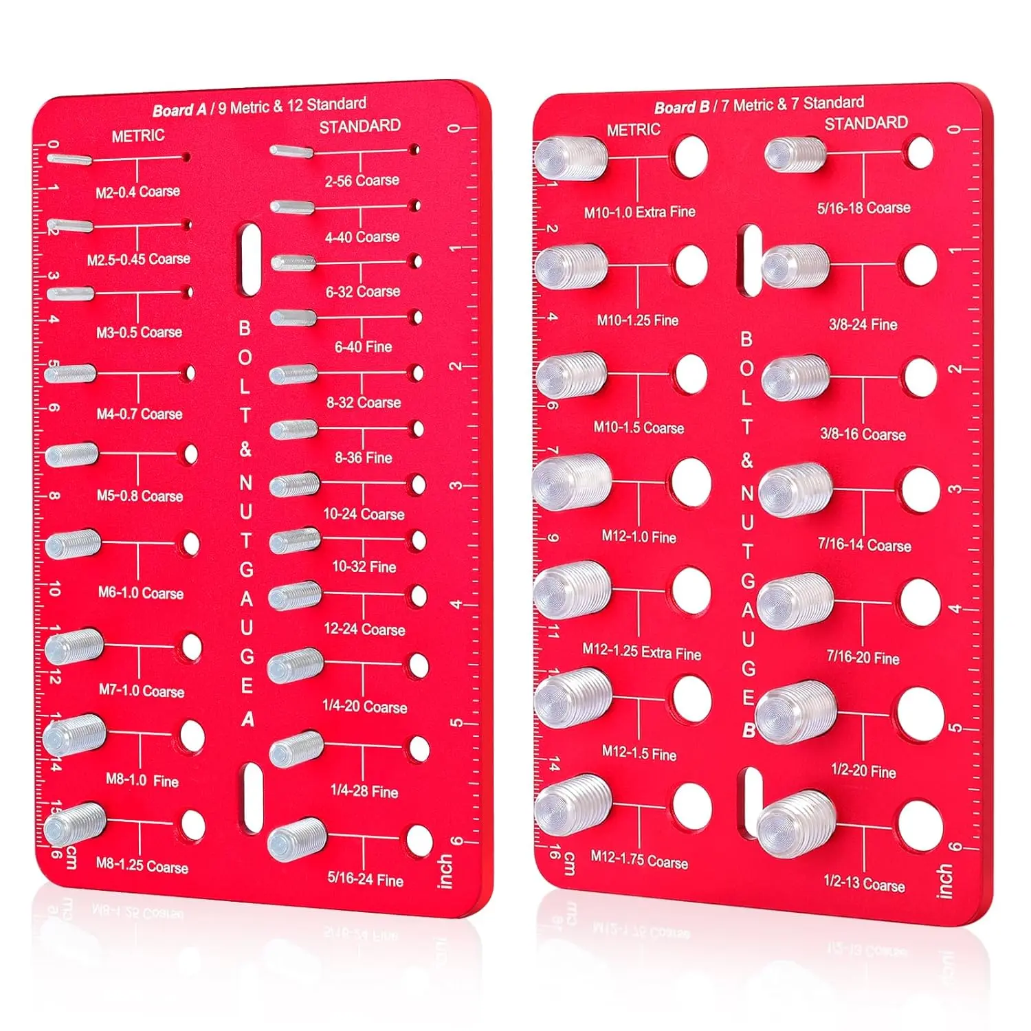 High Quality  Thread Checker, Nut and Bolt Thread Checker with 19 Standard and 16 Metric Sizes, Bolt Size Finder and Thread Gauge with Inch and Centimeter Ruler