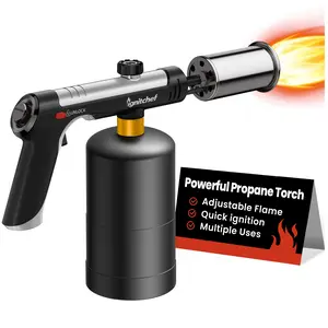 Propane Torch Gun with One-Touch Max Fire, Kitchen Blow Torch, Adjustable Flame Torch for Searing Steak, BBQ, Soldering, Charcoal & Campfire Starter, Home Baking Supplies, Fathers Day Ideas(Propane Tank Not Included)