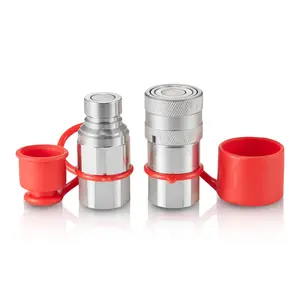Father's Day Gift Spring new arrivals 1/2" Flat Face Hydraulic Couplers, 1/2" NPT Skid Steer Hydraulic Quick Connect Couplers with 2 Dust Caps (ISO16028)
