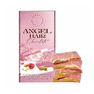 Luxury Middle Eastern Angel Hair Chocolate Bar - Women's Day Edition, Dubai-Style with Raspberry, White Chocolate, Pistachio Cream & Cotton Candy, Handcrafted Creamy Snack, 6oz, Elegant Box, Ideal for Gifting & Special Occasions