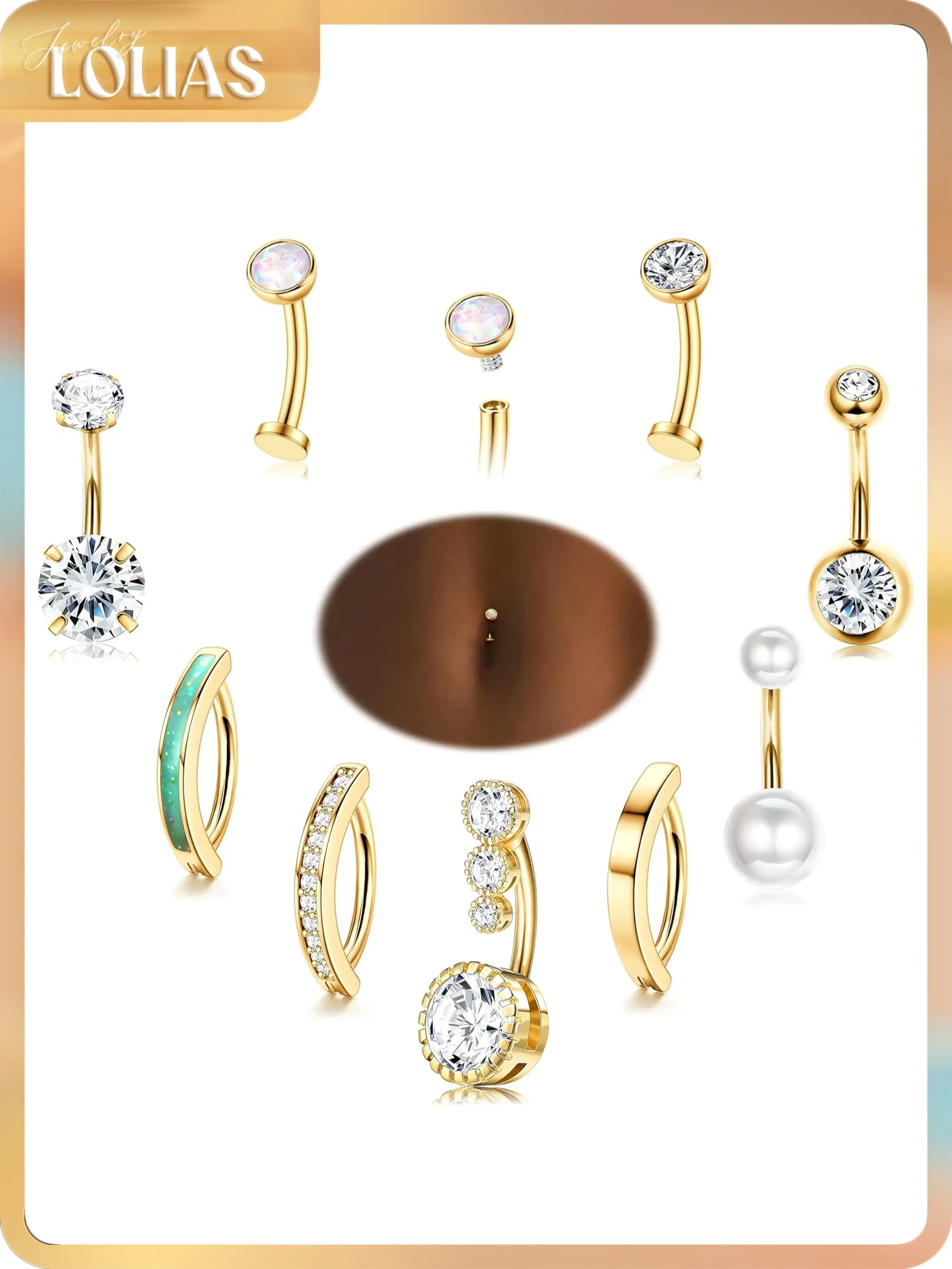 LOLIAS Silver/14K Gold Plated Belly Button Rings Surgical Stainless Steel Belly Rings CZ Clicker Belly Button Piercings for Women Navel Piercings Pack
