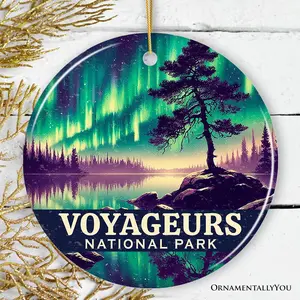 Radiant Voyageurs National Park Ornament, Minnesota Northern Lights Wilderness Reflection Christmas Gift and Scenic Night Sky Keepsake