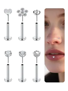 16G Push in Lip Rings Stainless Surgical Steel Labret Jewelry Cartilage Tragus Helix Earrings Studs Nose Ring Medusa Piercing Jewelry Body Piercings Set For Women Men 6 Pairs