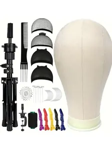 Complete Wig Styling Equipment for Novices, 22-Inch Wig Stand, Tripod, T-Pins, Bristle Brush, Halloween Ready Wig Install Kit, Wig Mannequin