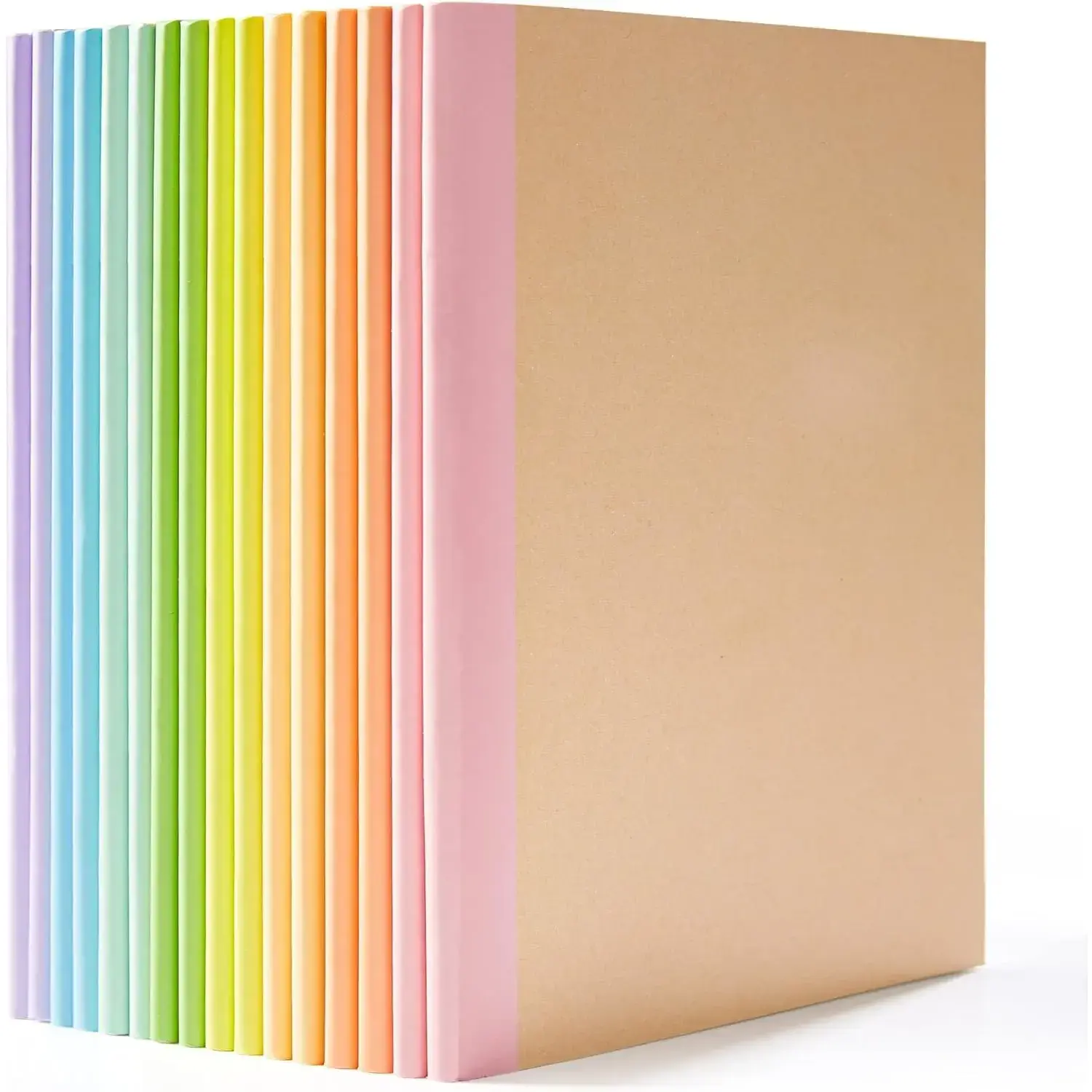 Bulk Composition Notebooks (16 Pack, 8 Pastel Colors x2) - Kraft Cover, Rainbow Spine, 60 Lined Pages, Blank Interior, A5 8.3”x5.5”, Office Stationery for Students, Bulk Packaging, 8.3” X 5.5”