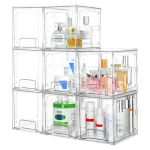 PrimPick 6.6" Tall Stackable Storage Drawers, Multilayer Storage.Bathroom Makeup Organizers, Beauty Organizer, Clear Plastic Drawers For Vanity, Undersink, Kitchen Cabinet,Pantry Boxes