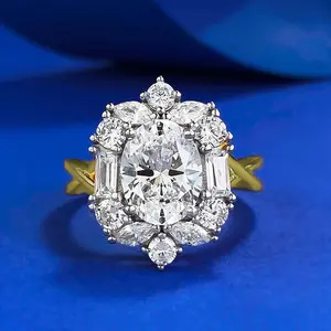 S925 Sterling Silver Pigeon Egg Oval Golden Plated 7*9mm 6A Cubic Zirconia Ring-111