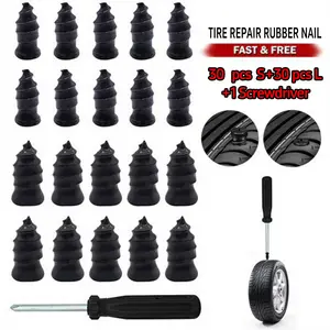 60 Pcs 2-Size Tire Repair Screws Plug Kit with 1 Screwdriver, Self-service Tire Repair Vacuum Rubber Nails for Car/Motorcycle/Truck/Tractor, Fast Puncture Repair Supplies