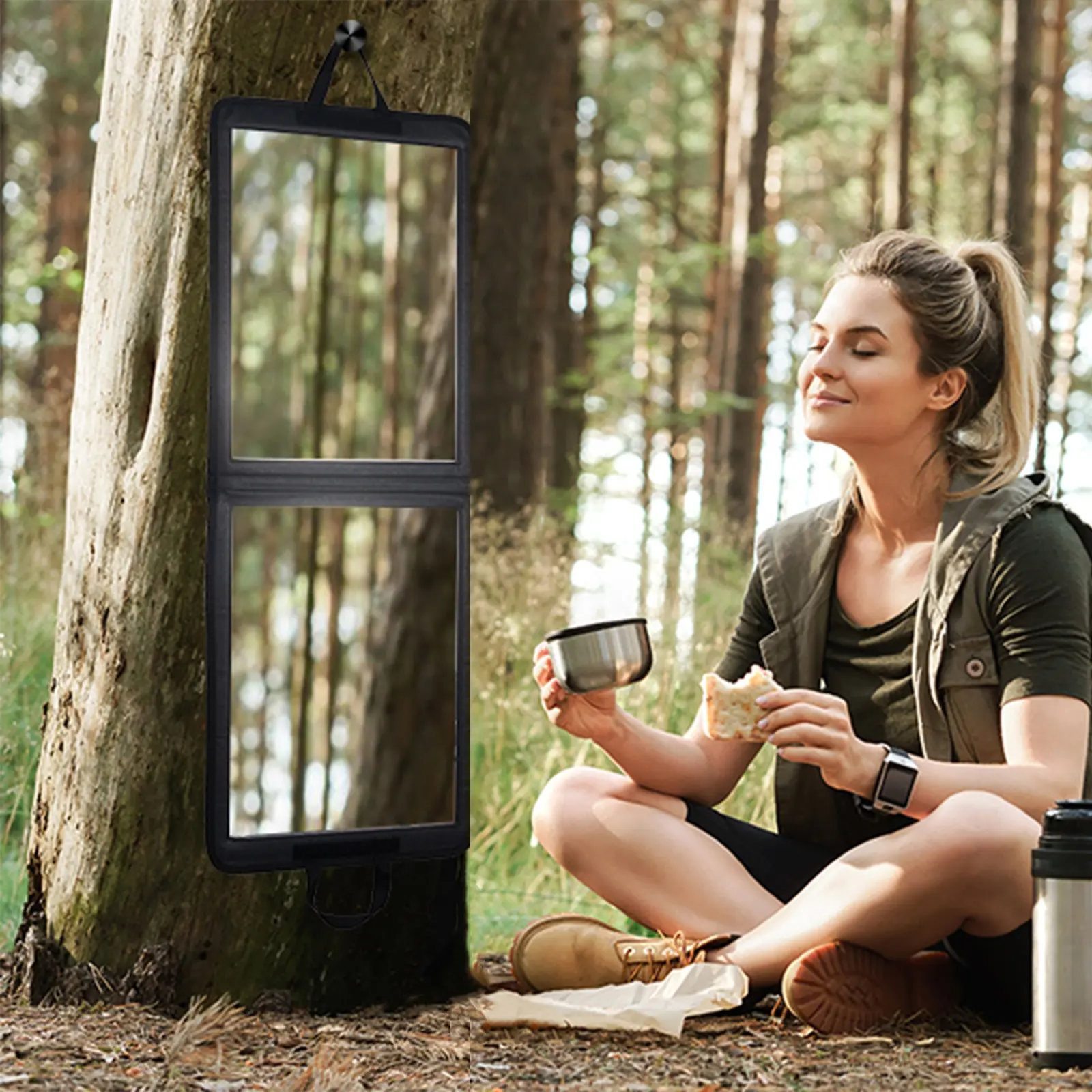 LPHUMEX Foldable Full Length Dance Mirror – 33” Portable Shatterproof Hanging Mirror, Folding Full Length Travel Mirror for Dancing, Camping, RV
