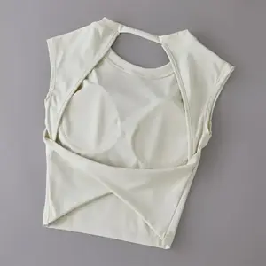 Fitness suit short sleeved women's fixed chest pad sexy backless short sports T-shirt sexy yoga top slim fit fitness vest sports suit volleyball suit