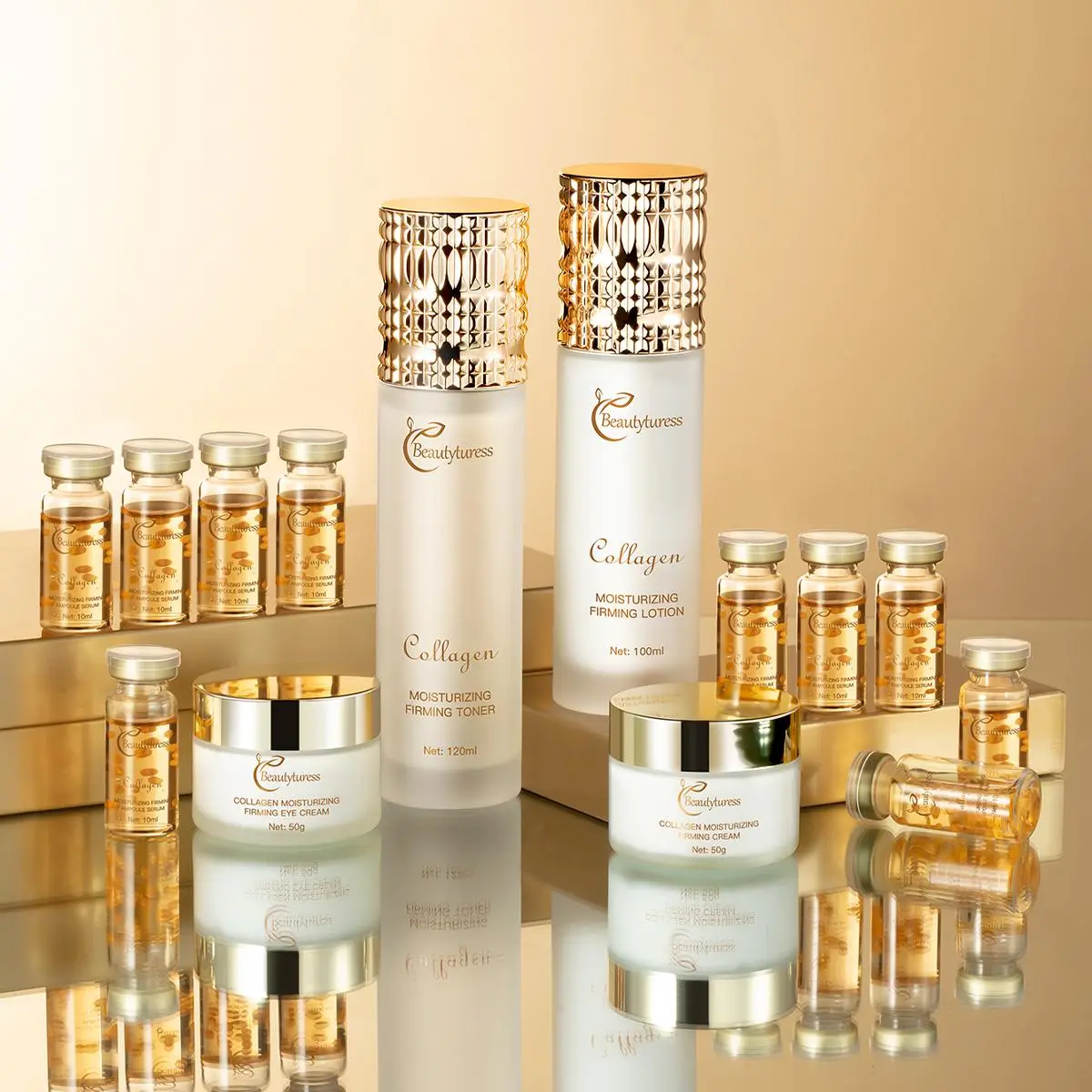 Collagen Moisturizing Skin Care 14 Piece Set, Moisture Glow Bundle, Moisturizing Rejuvenating Firming Skin Care Set, Gold Premium Gift Box Set, Gift for Girlfriend, Holiday Gift, Skin Kit, Collagen Boosting Set, Beauty Bundle Kit