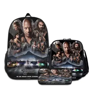 3PCS Fast-&-Furious-Backpacks for Girls Set, Cute School Backpack for Girls Boys with Lunch Box and Pencil Case, Aesthetic Bookbag for Teens, Lightweight Classic Backpack for Travel, Work, Picnic A-25