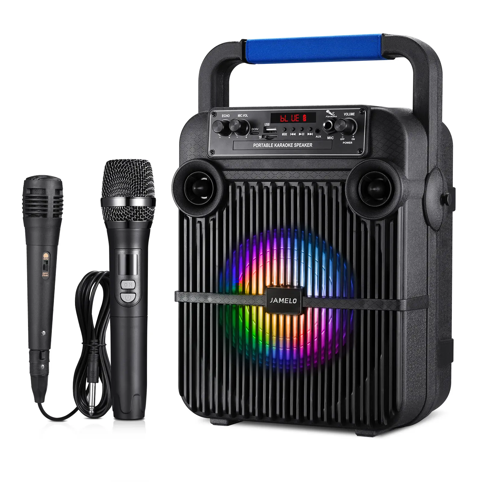 JAMELO Portable Karaoke Machine with Wireless Microphone, with LED Lights, Bluetooth Speaker Karaoke Pa System for Adults Kids Supports TF Card/USB/AUX Input for Home, Party, Birthday, Music Lovers Girls Boys Friends Gift
