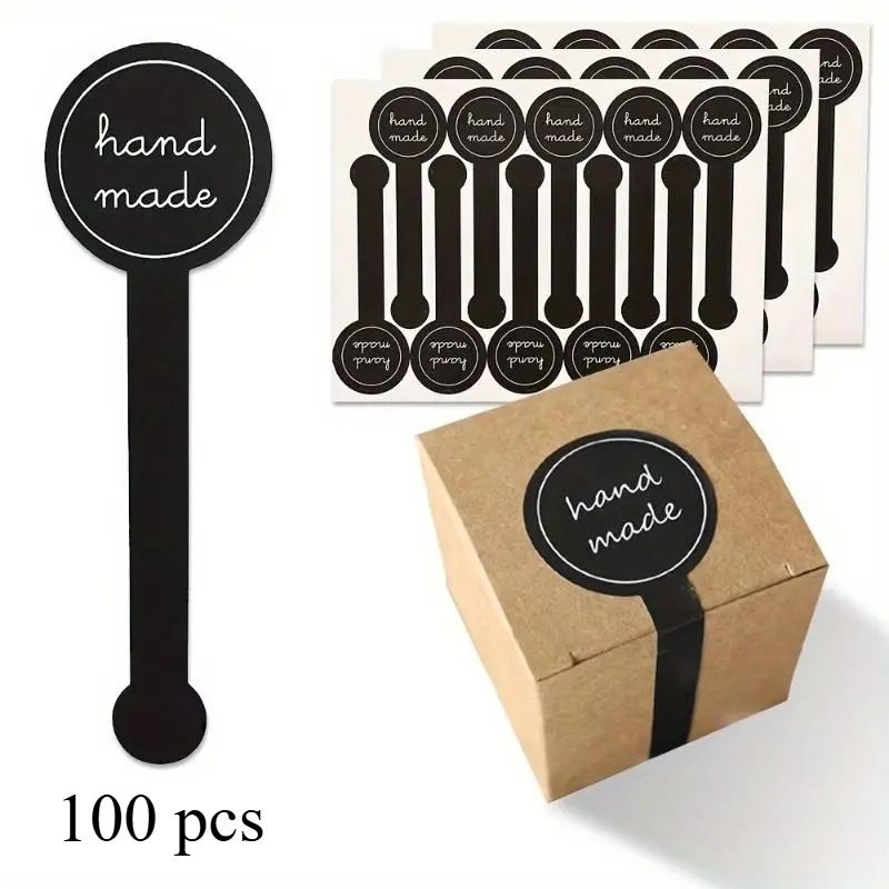 100 Stickers 10pcs Long Strips Handmade Stickers Black Long Label Biscuit Cake Baking Packaging Adhesive Stickers Baking Decoration Self Adhesive Sticker Decorative Labels Sticky Labels