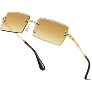 Fashion Rimless Rectangle Sunglasses for Women Men Square Glasses Ultralight UV400 Eyewear Unisex 9031