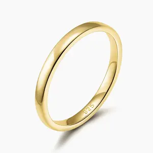 EAMTI 2mm 925 Sterling Silver Ring High Polish Plain Dome Wedding Band for Women