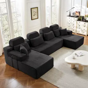 [3 Packs Shipped] 141"Cloud Modular Sectional Couch with Chaise,Modern Minimalist Upholstered Couches, Plush Corduroy, Comfort U Shaped Sofa for Living Room,U-Shape Boneless Couch for Living Room Apartments Bedroom, No Assembly Required