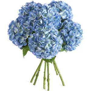 6PCS 22 inch Hydrangea Artificial Flowers Real Blue Faux Hydrangea Flowers with Home Office or Wedding Arrange and Birthday Decorations(Blue)
