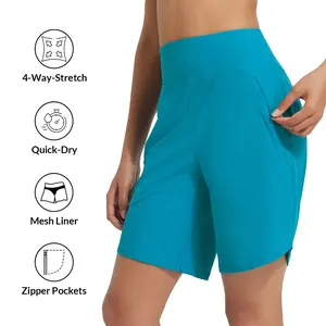baleaf Women's 9" Board Shorts Zipper Pockets High Waisted Tummy Control Beach Shorts with Liner Activewear Tankini Bottoms Swimming Trunks