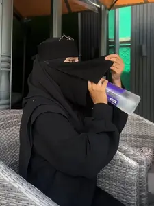 Women's Fashion Modesty Plain Color Dual Layer Veil Niqab, Comfortable Modal Headscarf, Multifunctional Muslim Sun Protection Scarf