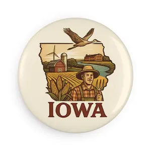 Iowa Farm-Themed Button Magnet
