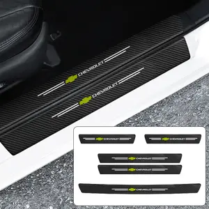 1/4/5/8/9Pcs Carbon Fiber Leather Car Door Threshold Sill Protector Stickers Trunk Bumper Anti-Scratch Protection Decals For Chevrolet Spark Aveo Malibu Impala Captiva Cruze Colorado Trax Z71 Orlando Lacetti Equinox Camaro Accessories