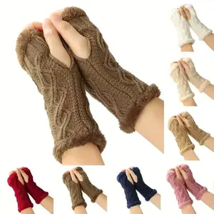 Thick Fleece Lined Gloves, Short Knitted Fingerless Mitts, Warm Cute Winter Accessories for Boys & Girls, Perfect Christmas Gift Idea