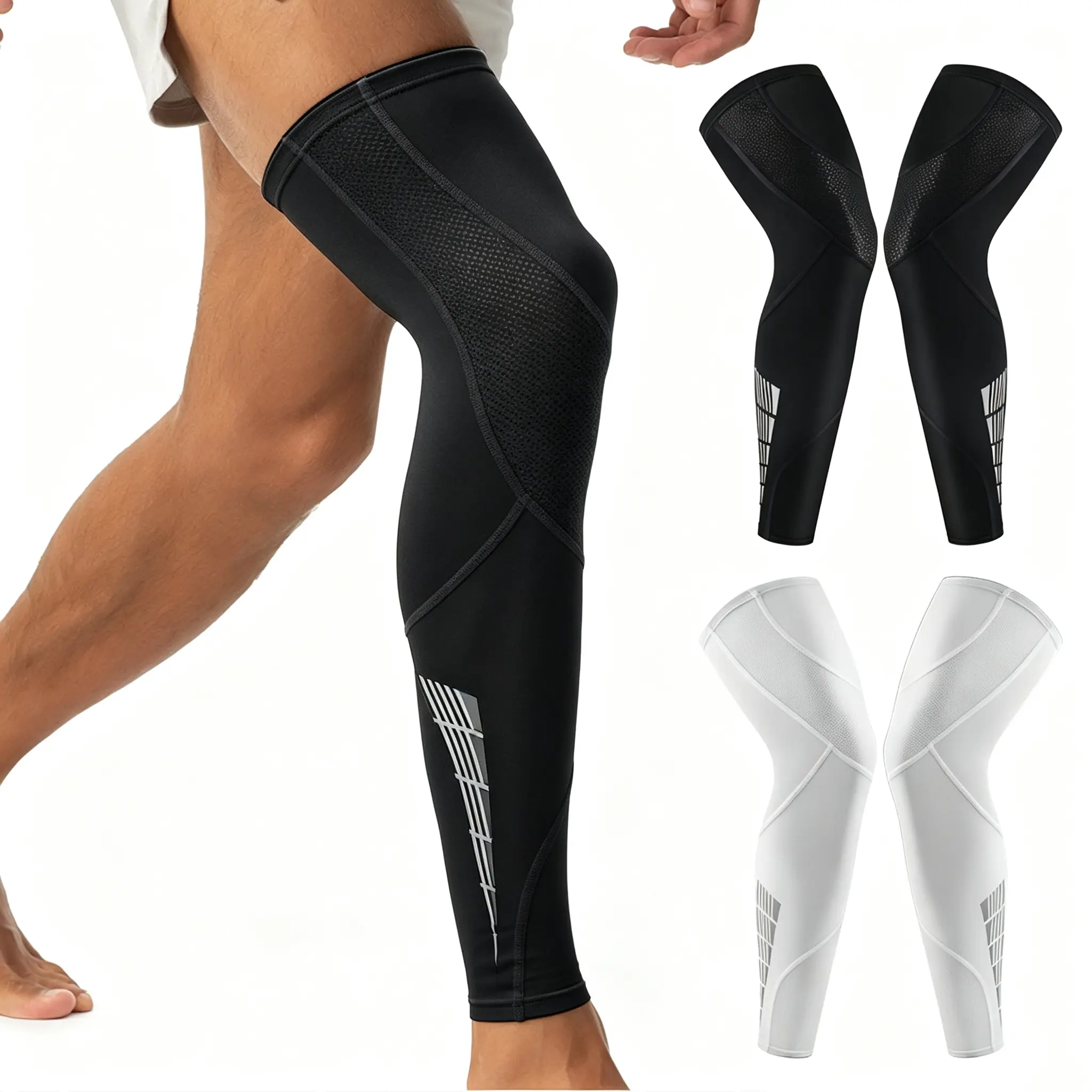 1pair Compression Leg Sleeves for Men Women Youth, Sports Calf Sleeves for Running Basketball Football Cycling, Breathable UV Protection Athletic Support Sleeves, Muscle Recovery Gear for Workout Gym Training Outdoor Sports