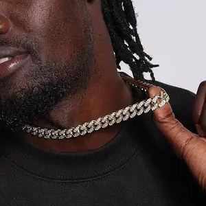 Mens Cuban Link Chain Gold Silver Plated Bling Miami Cuban Necklace Diamond Chain for Men 13MM Iced Out Hip Hop Jewelry