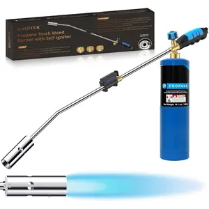 Weed Torch Propane Burner,120,000 BTU Blow Torch Weed Burner, Flamethrower with Self Igniting and Ergonomic Anti-slip Rubber Handle for Weeding, Ice Melting,Charcoal Starter-Fuel Not Included