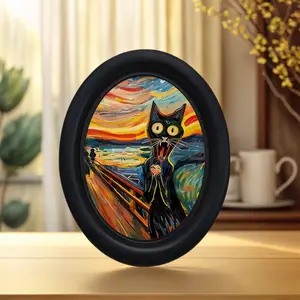 Unique Scream Cat Artistic Wall Art, Framed Mini Wooden Vintage Room Decor for Home and Office, Fun Gift Idea for Holidays and Special Occasions