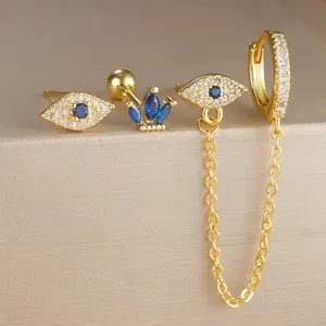 18K Gold Plate, 3 Piece Asymmetrical Set, 925 Silver Earrings Set For Women, Party Accessories Dangle Earrings