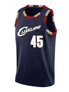 Men's 45 Blue Embroidered Vintage Basketball Jersey, Casual Short Sleeve Vest, Fitted Letter Pattern, Long Style, Sportswear