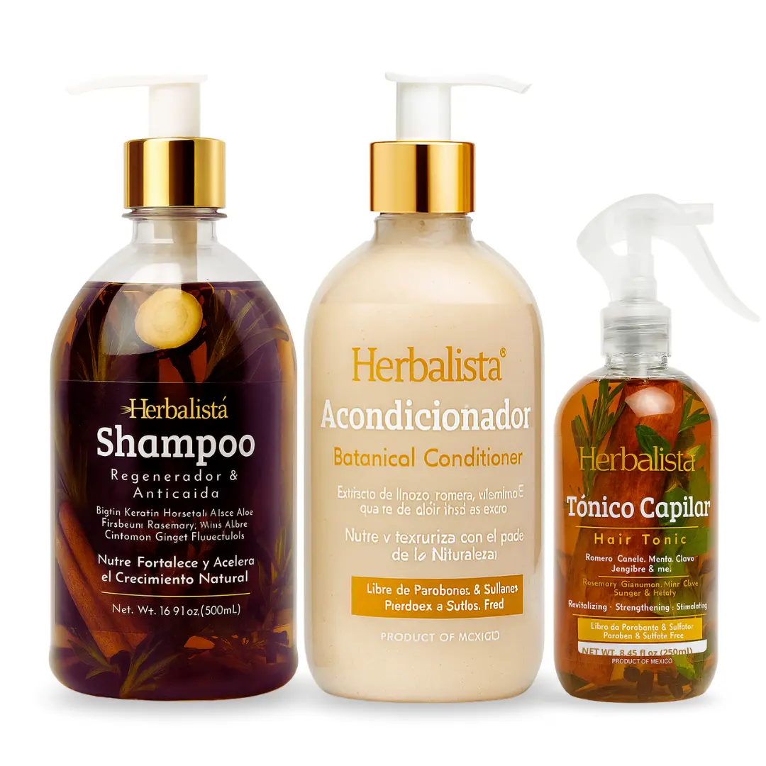 Viral Herbalista 3 Piece Hair Care Bundle, Shampoo & Conditioner 500 ml (16.9 fl oz) Each + Hair Tonic 250 ml, Made With Real Botanicals, 100% Natural Handcrafted Botanical Hair Care Set
