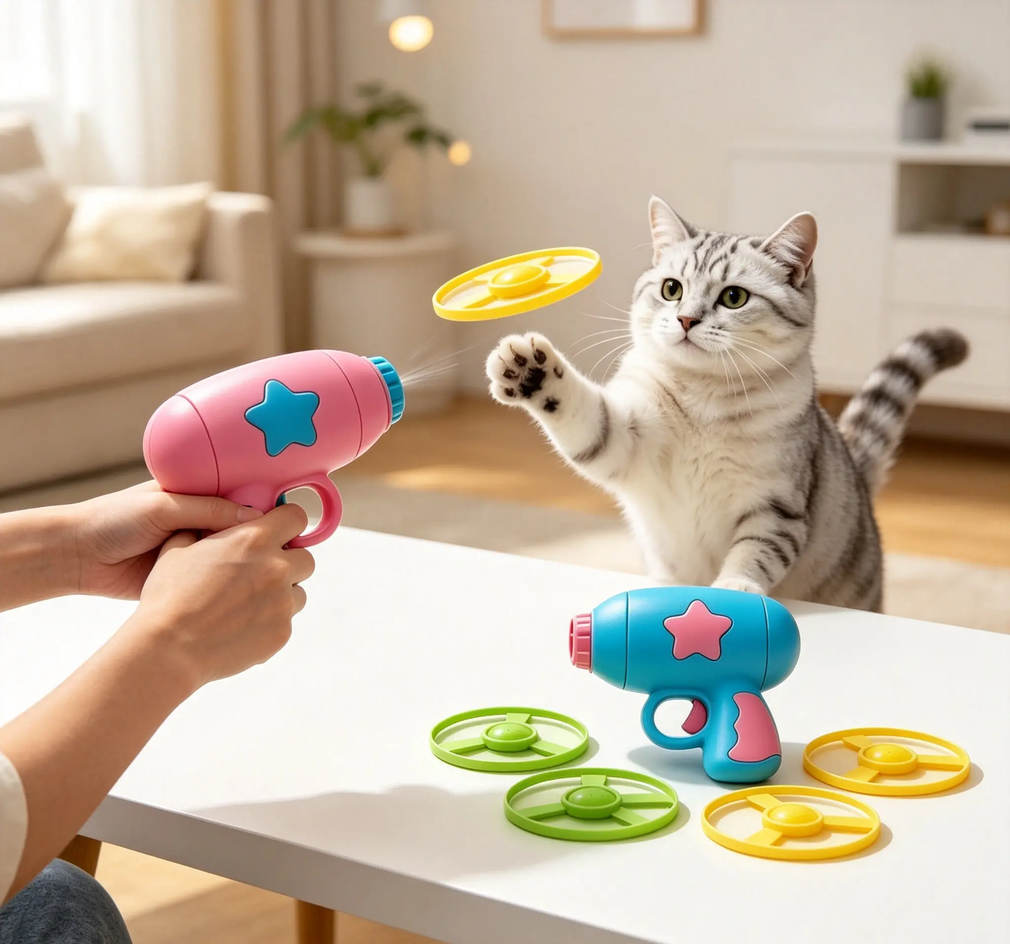12Pcs Cat Interactive Toy Set | Launcher Gun & Flying Discs | Indoor Cat Boredom Buster | Hunting Chasing Fun for Kittens & Cats | Outdoor Play Propellers cattoys everywhere kitty