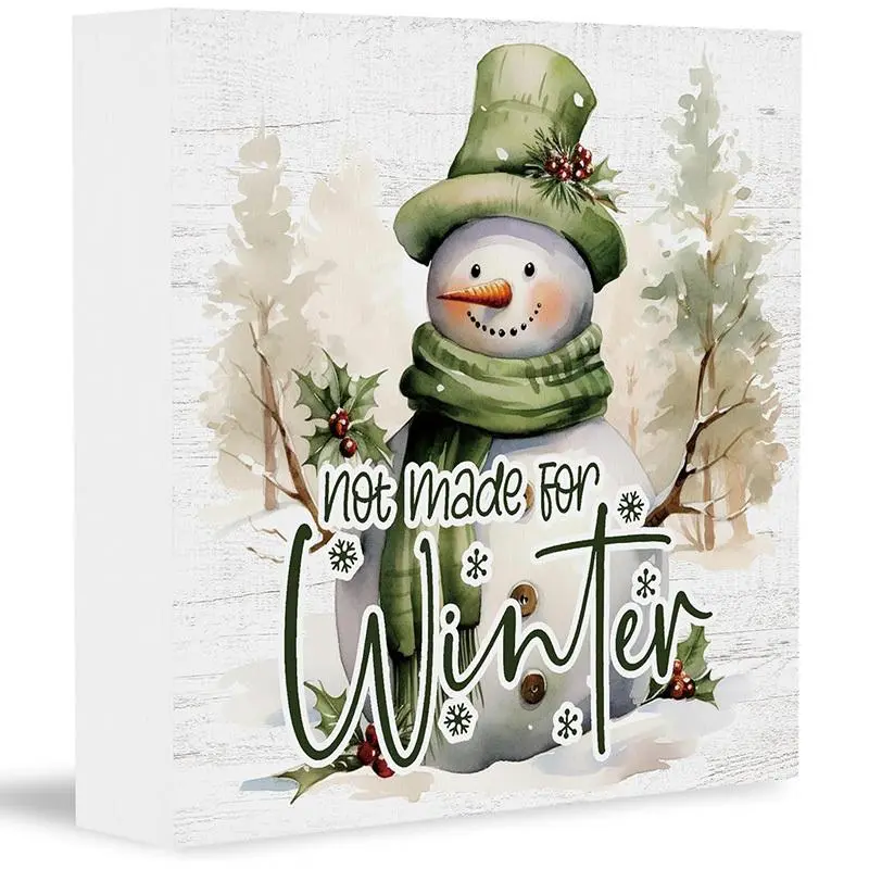 Snowman Pattern Christmas Winter Sign, 1 Count Rustic Xmas Forest Trees Landscape Snowflakes Wall Desk Shelf Tabletop Decoration, Home Decor
