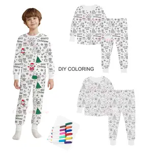 Mother's Day Gift  Cozy Coloring  Kids  Pajamas Set with Markers Soft Cotton 2-Piece Unisex PJs Snug Fit Farm Animal & Butterfly Themes Ultimate Stretch Seasonless Wear Sleepwear Cartoon Print